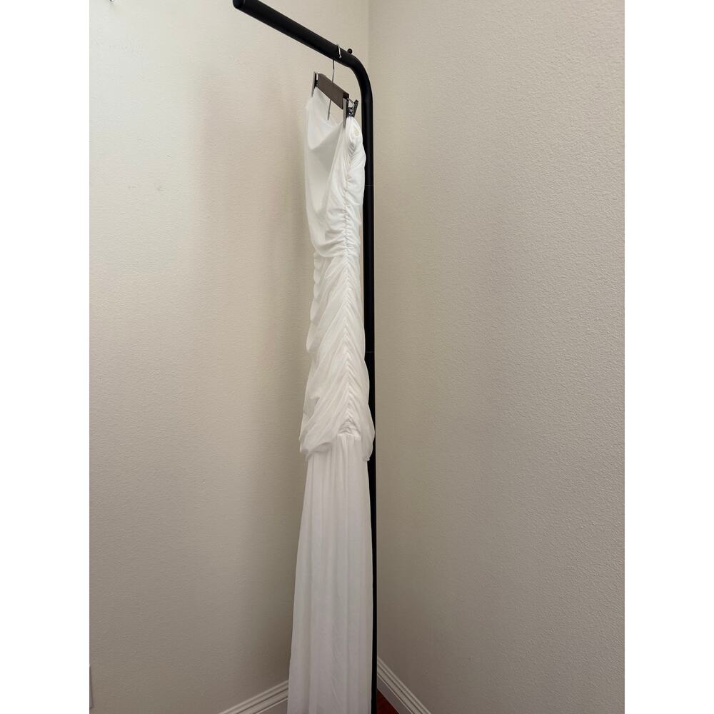 New TikTok viral white ruched one shoulder gown dress sz m - Picture 5 of 7
